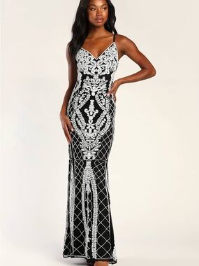 Lulu's Black Maxi Dress with White Embellished Beading